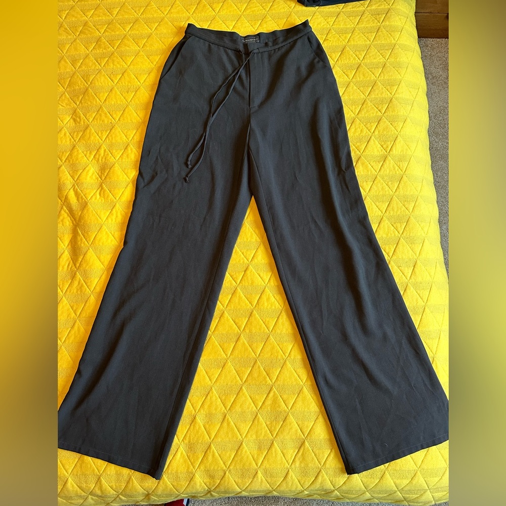 Black drawstring wide leg pants